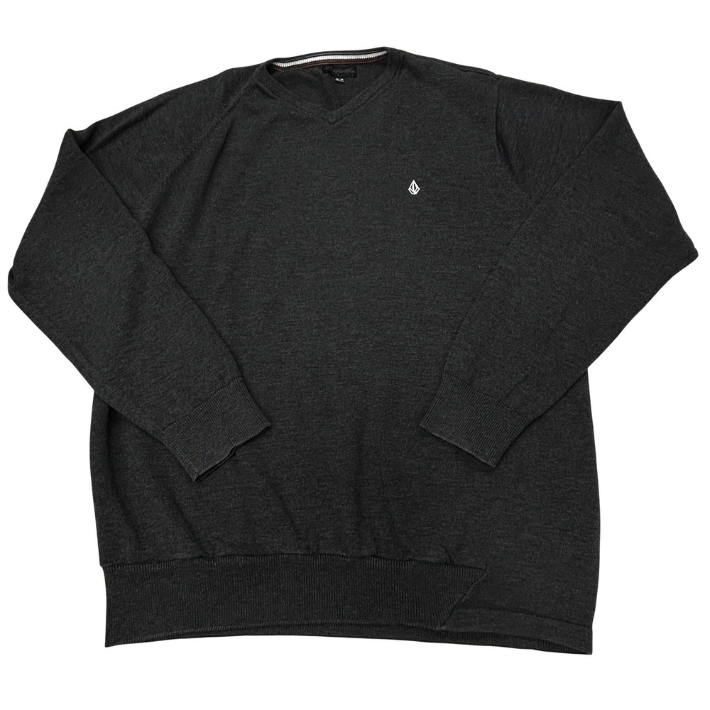 Volcom Corpo Class V Neck Sweater Mens XL Dark Gray Pullover Skatewear Y2K 90s
